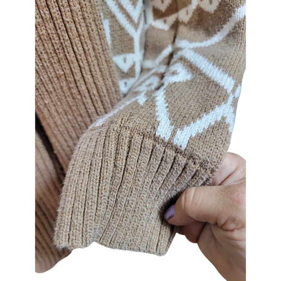 Old Navy Boho Geometric Knit Cardigan Sweater‎ Camel & White Southwestern L - Picture 6 of 10